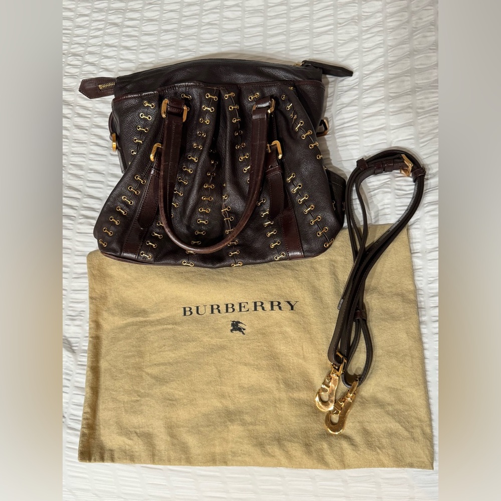 Burberry Prorsum Metal Stitch Lowry Large Brown Leather Tote w/Strap &Dust Bag
